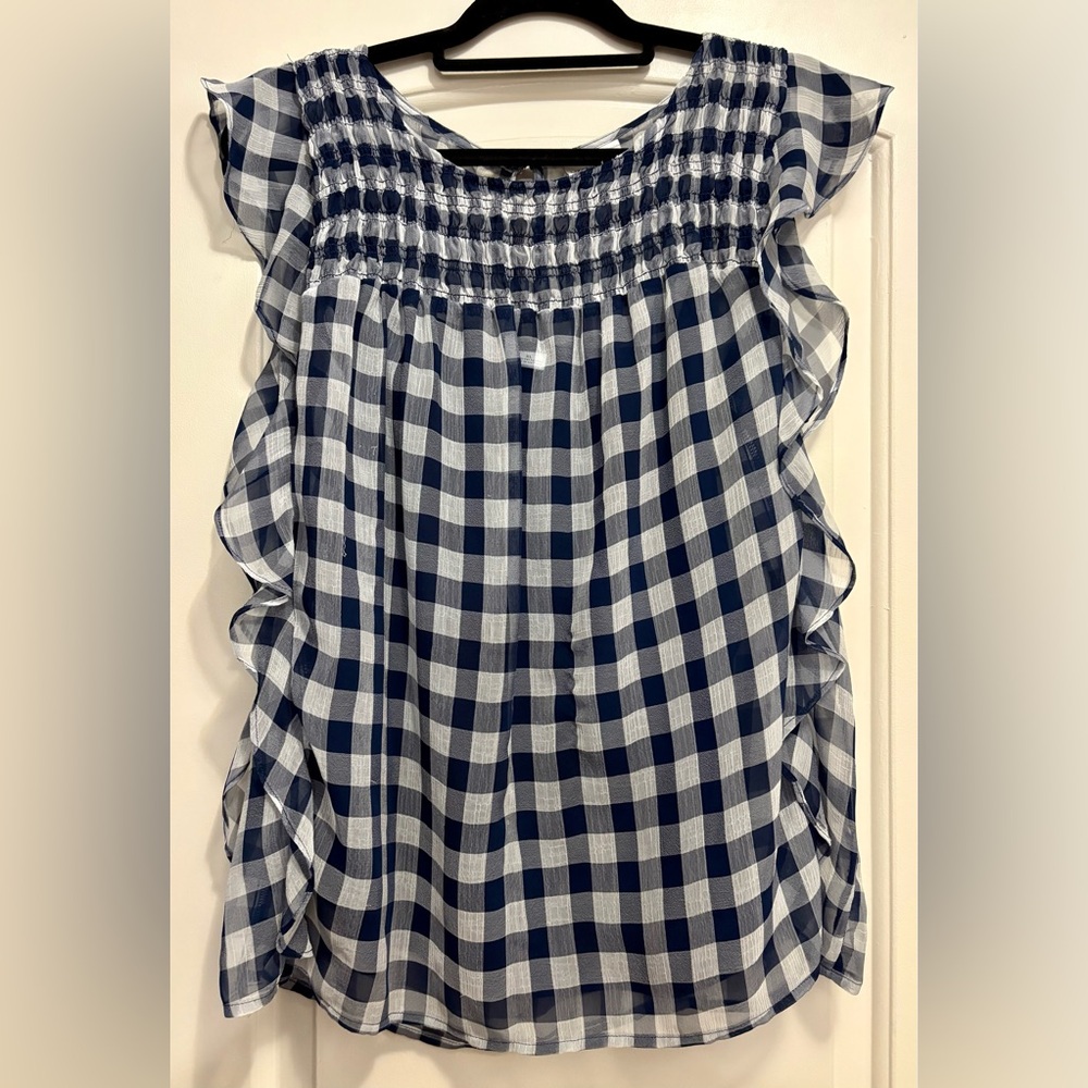Blue and White Checkered Women's Top - Picture 1 of 5